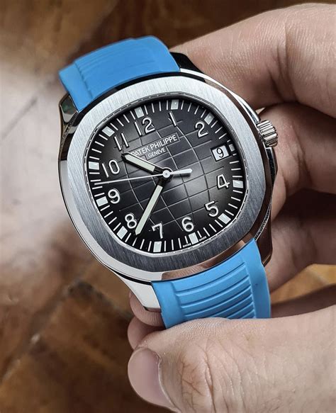 patek philippe nautilus blue rubber strap|Patek Philippe aquanaut rubber strap.